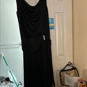 Black Sleeveless Cowl Neck Sheath Dress